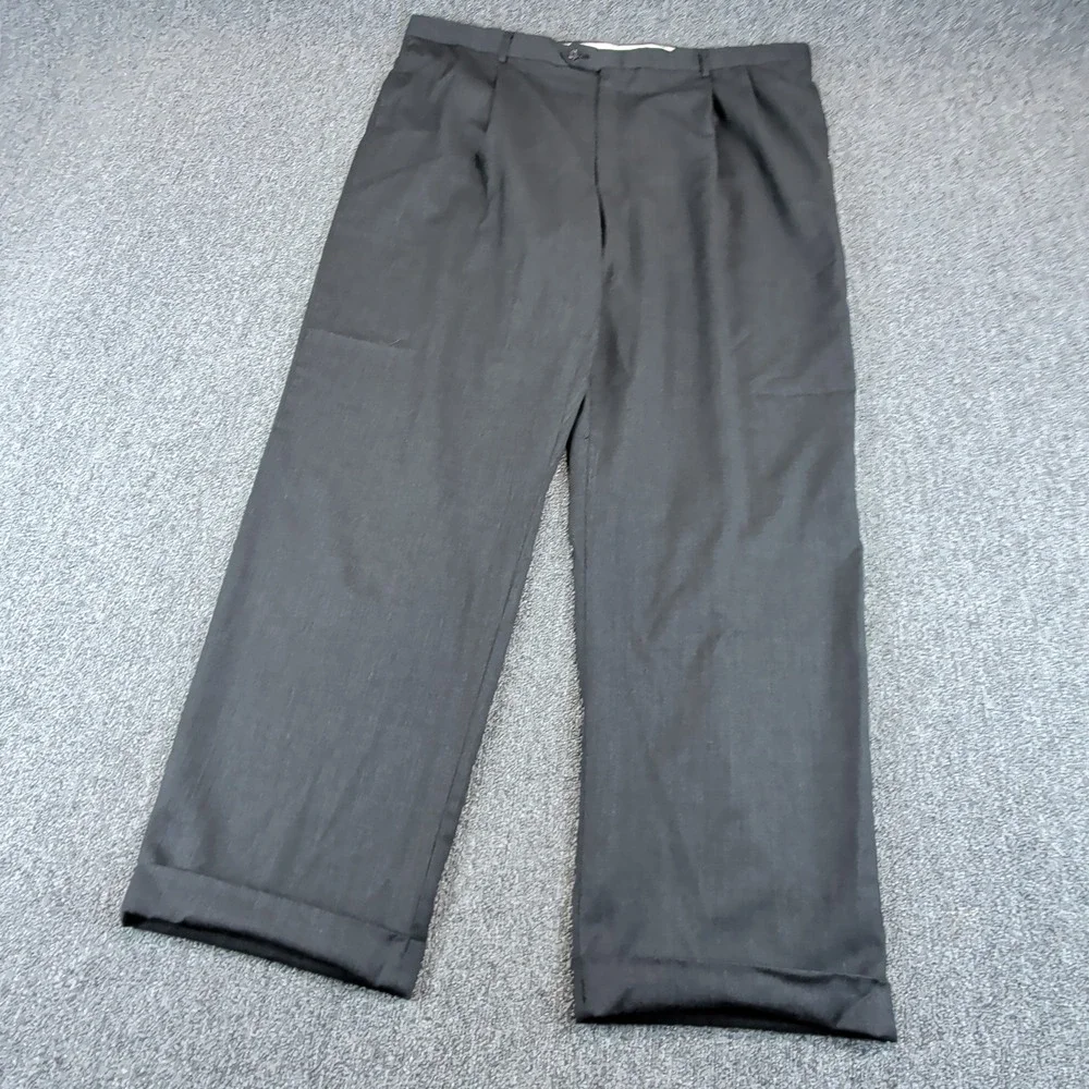 Unbranded Men Pleated Dress Pants 42x31 Wool Blend Charcoal Grey Straight Cuffed